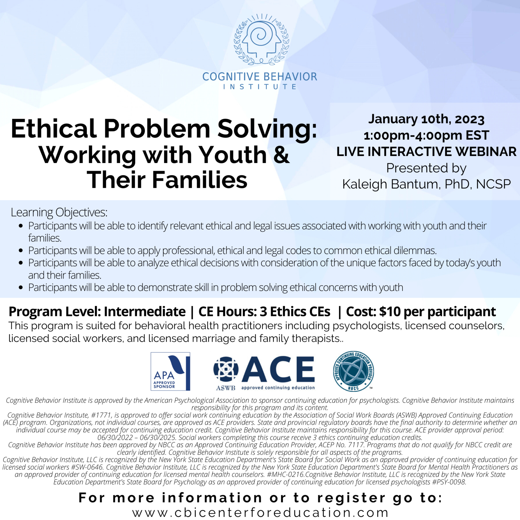Ethical Problem Solving Working with Youth & their Families (January